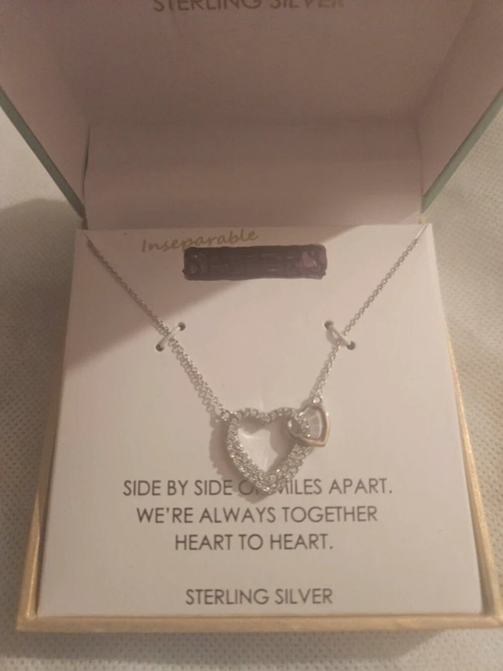 Sterling Silver Heart Pendant Necklace with Small Accent Heart - Silver